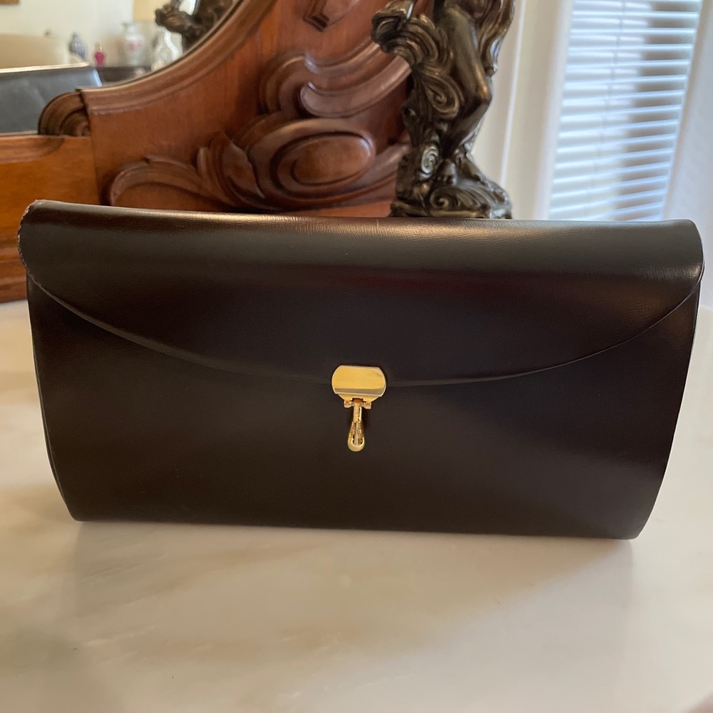 S Launer & Co (London) brown leather clutch by appt of HM The Queen